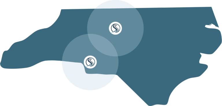 Graphic element in the shape of North Carolina highlight the Seal It Insulation service area.